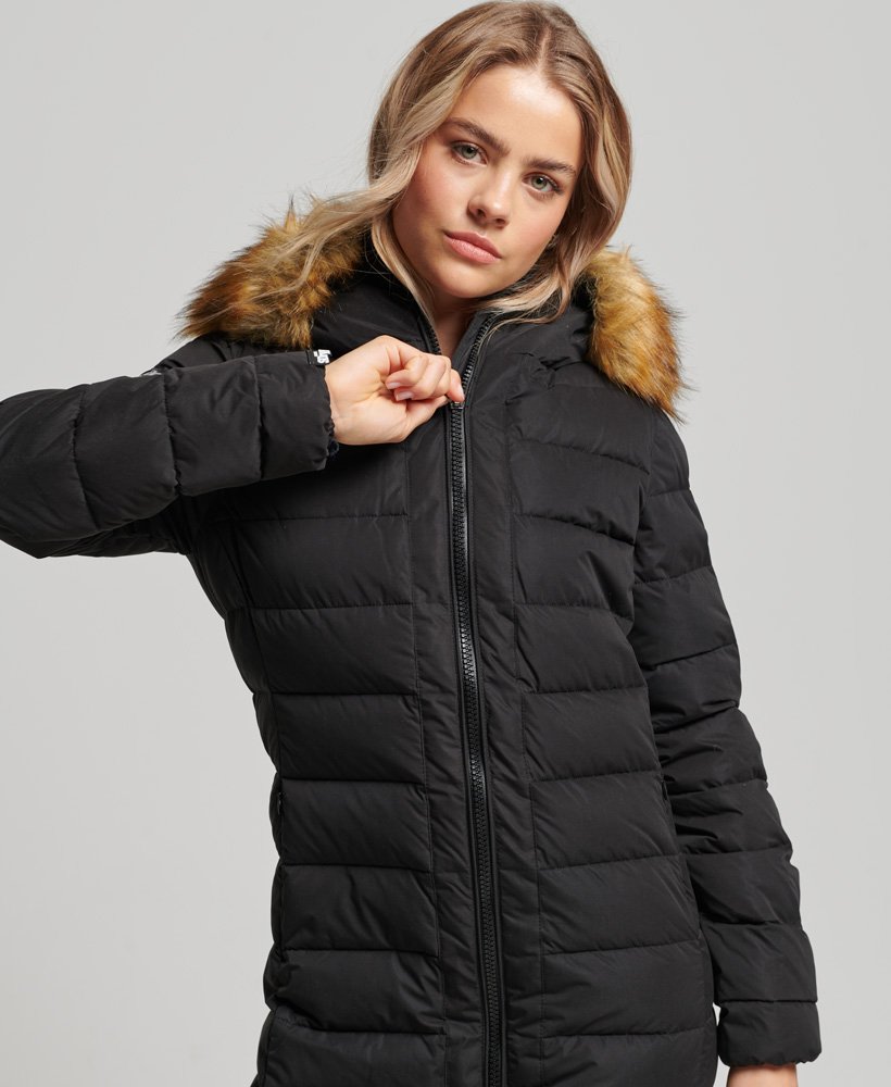 Womens - Arctic Long Puffer Coat in Black | Superdry UK