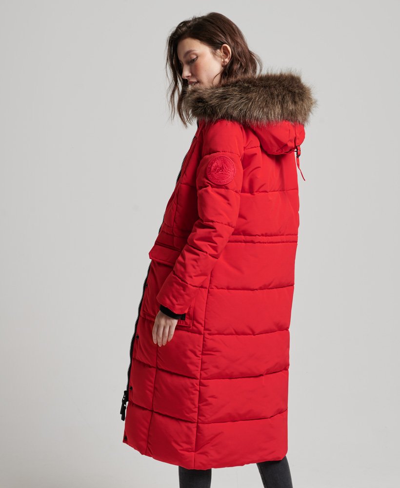 Hej Modsatte Foster Womens - Longline Faux Fur Everest Coat in Red | Superdry UK