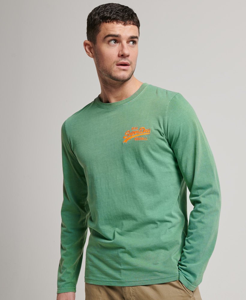 Men's - Vintage Logo Neon Long Sleeve Top in Galvanised Green | Superdry UK