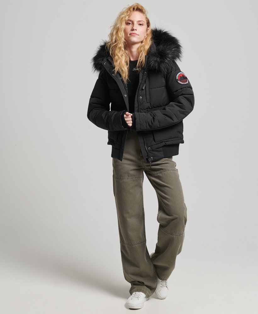 Superdry Womens Everest bomber Jacket Black Glacier Microfibre Hooded