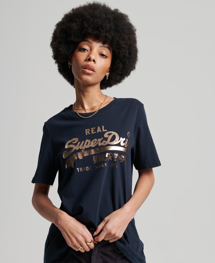 Womens - Vintage Logo Boho Sparkle T-Shirt in Navy | Superdry