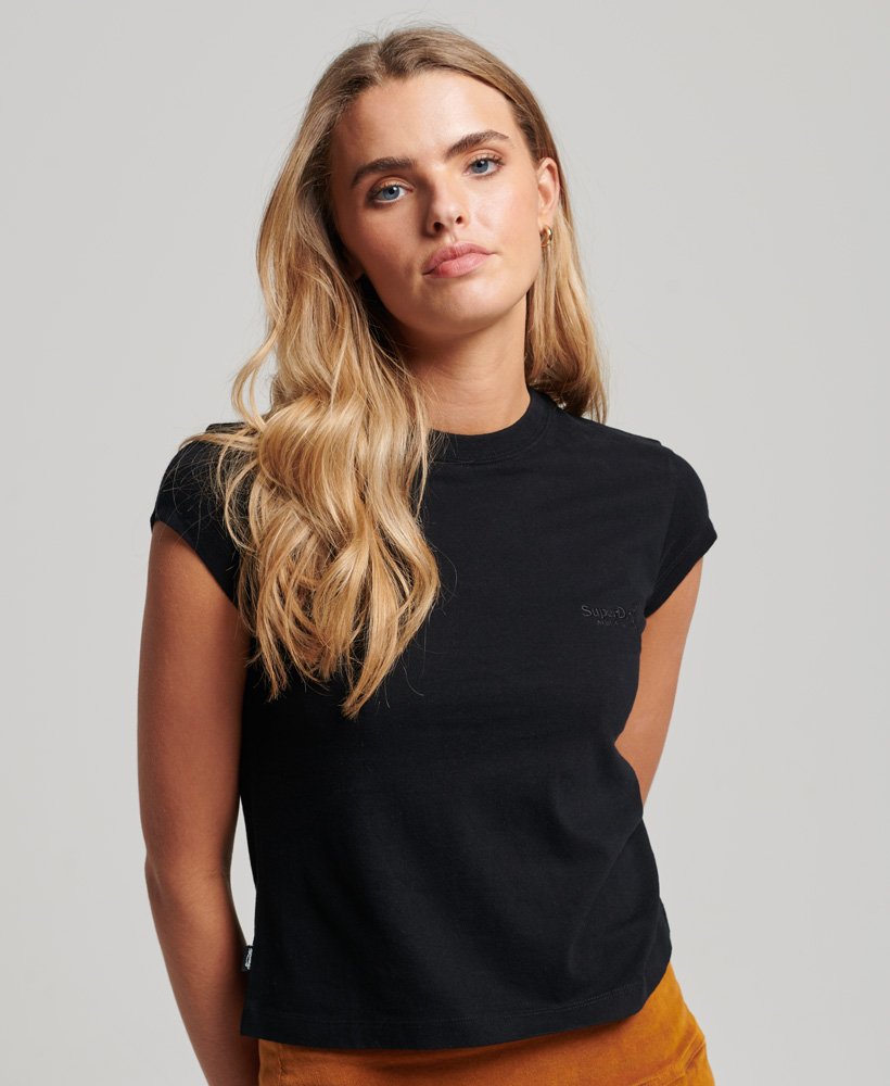 Women S Vintage Logo Cap Sleeve T Shirt In Black Superdry Ie
