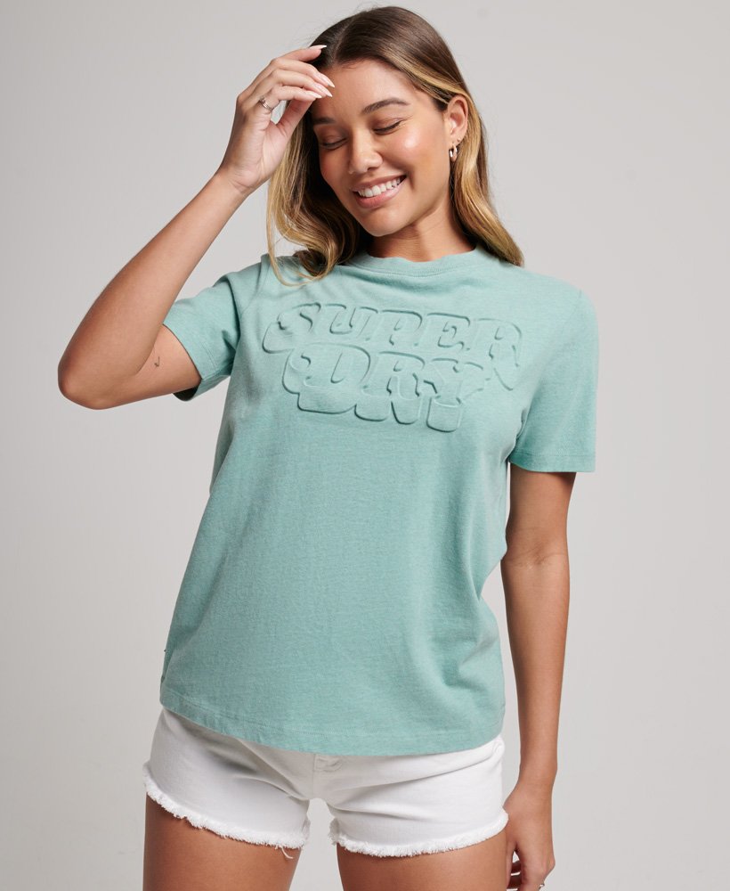 Women\'s Organic Cotton Vintage Cooper Embossed T-Shirt in Sage Green Marl |  Superdry US