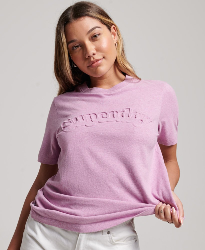 Lavender T-Shirt Embossed Marl - Pale in Cooper Organic | Vintage Cotton Womens Superdry UK