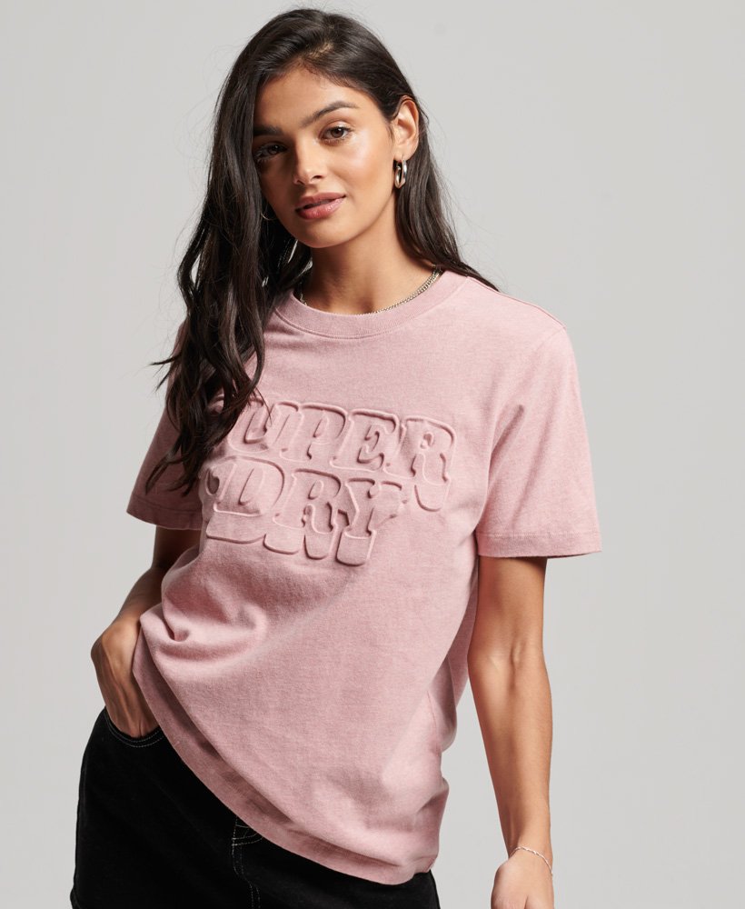 Women's Organic Cotton Vintage Cooper Embossed T-Shirt in Soft Pink Marl |  Superdry US