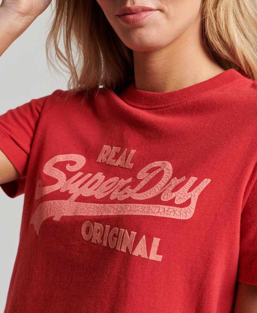 Women's Organic Cotton Vintage Logo Scripted Coll T-Shirt in Papaya Red  Marl | Superdry US