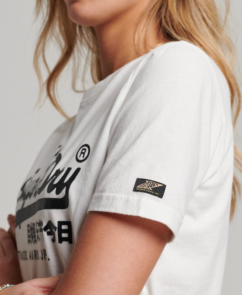 Vintage Superdry - Embellished T-shirt Womens White in Off Logo UK |