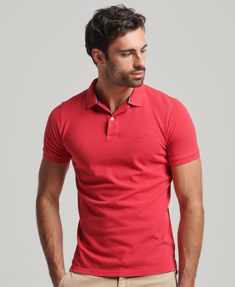 Mens - Destroyed Polo Shirt in Raspberry Pink | Superdry UK