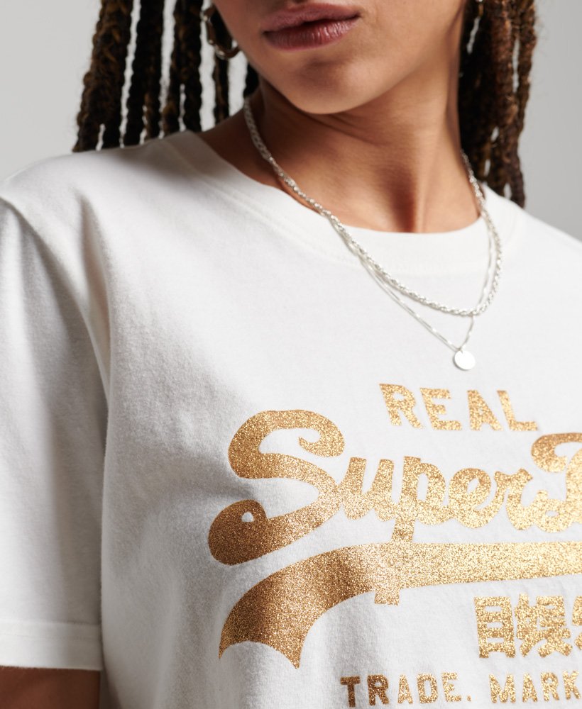Women\'s Vintage Embellished T-shirt Desert | in Logo White US Bone Off Superdry