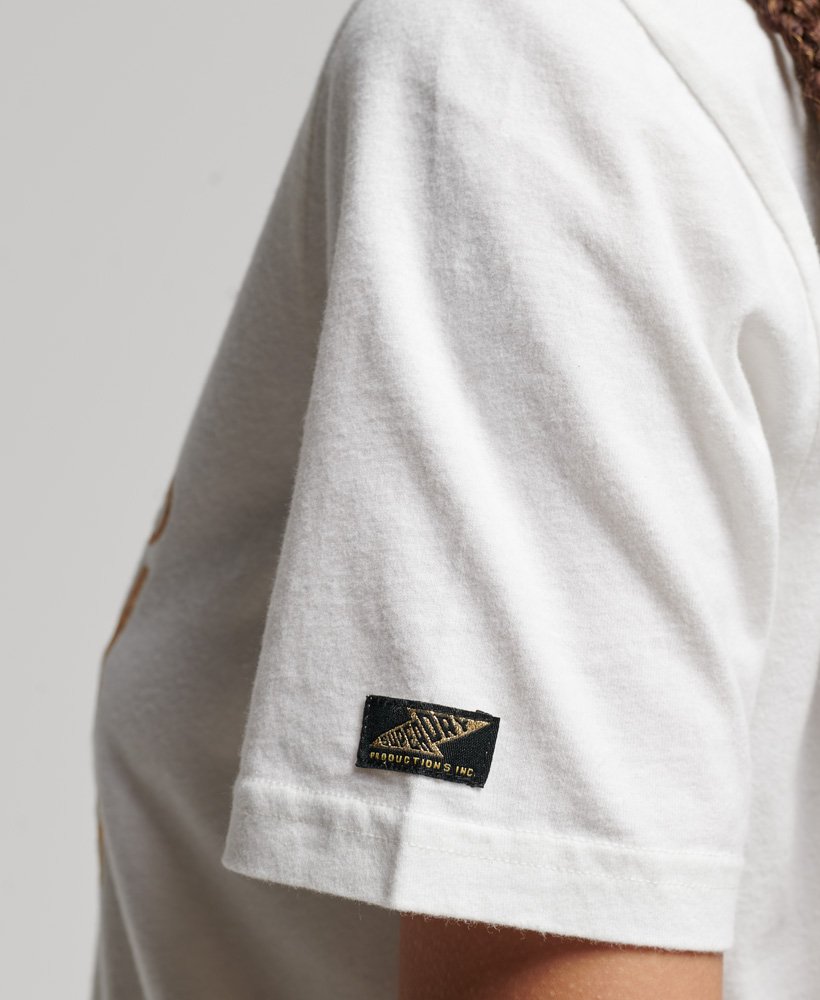 Women\'s Vintage Superdry Off Logo Bone US | Embellished Desert T-shirt in White