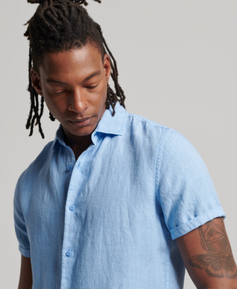Men's - Studios Casual Linen Shirt in Seafoam Blue | Superdry UK