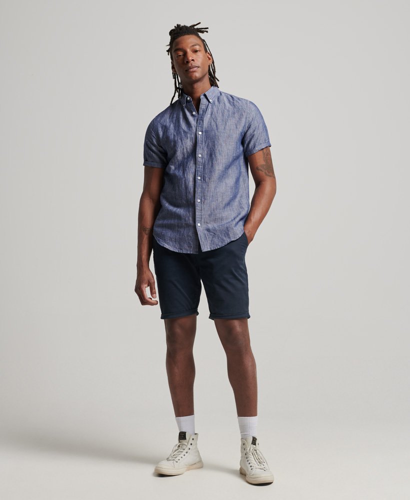Men's - Organic Cotton Linen Short Sleeve Shirt in Midnight | Superdry UK