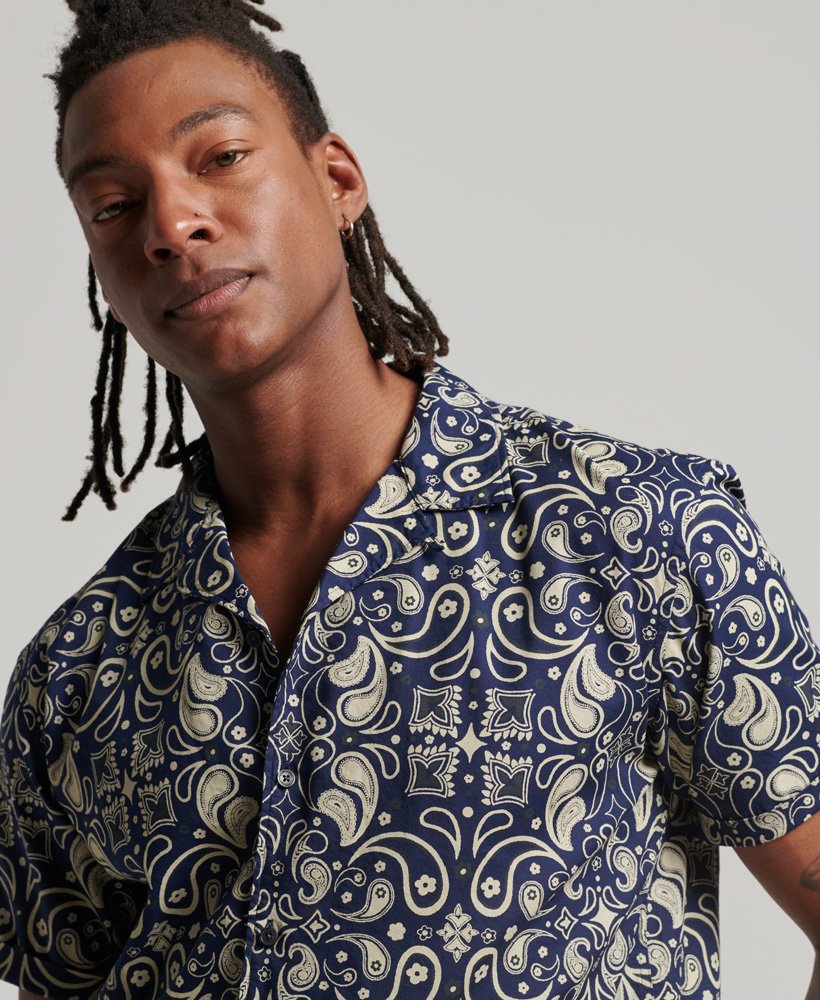 Men's Open Collar Shirt in Mirrored Navy Paisley | Superdry US