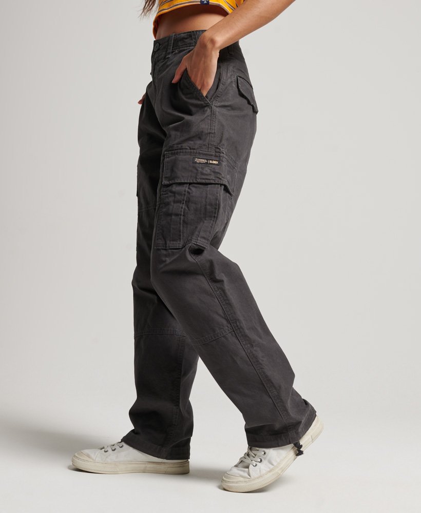 Womens - Organic Cotton Baggy Cargo Pants in Washed Black | Superdry UK