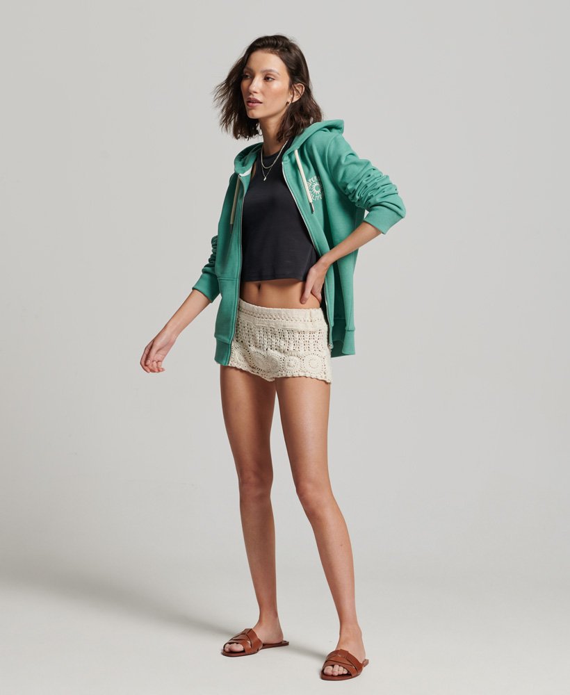 Dames - Vintage Cali hoodie met rits en uitsnijding Groen | Superdry NL
