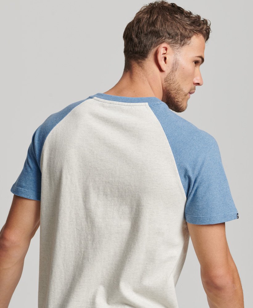| Herren Bio-Baumwolle Meliert T-Shirt Meliert/hafer Vintage Blau mit Thrift Raglanärmeln aus CH-DE Superdry Athletic