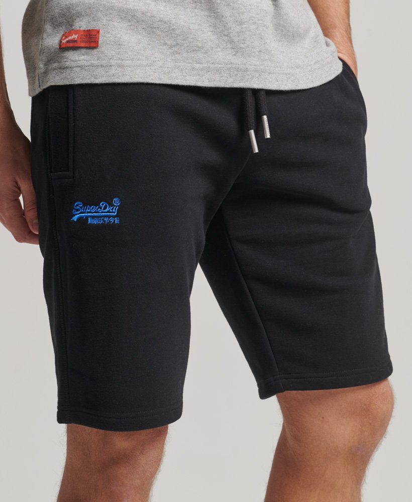 Men's Vintage Embroidered Logo Unbrushed Shorts in Black