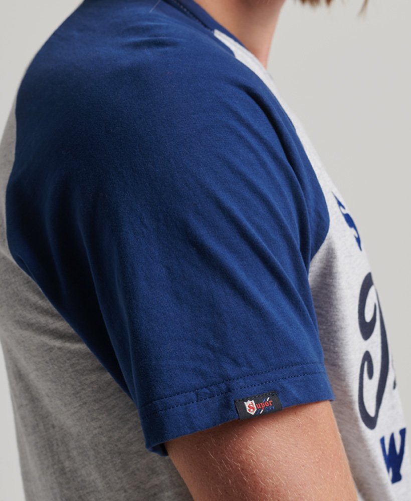 Men's Vintage Home Run Raglan T-Shirt in Glacier Grey Marl/regal Blue