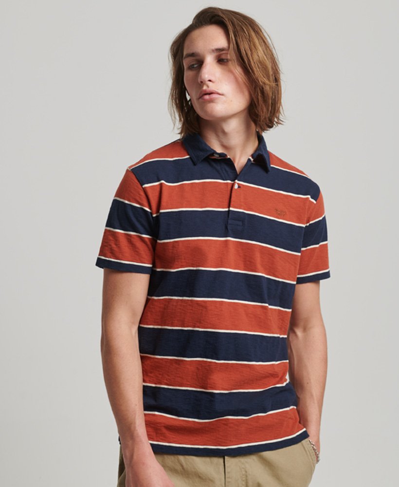 Mens - Jersey Stripe Polo Shirt in Navy/burnt Orange Stripe | Superdry UK
