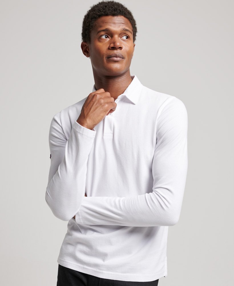 Men's Long Sleeve Jersey Polo Shirt in Optic | Superdry US