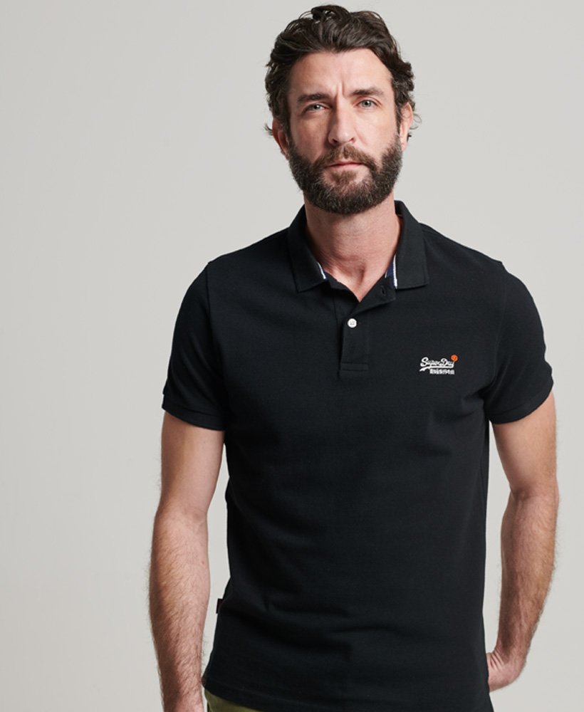 Superdry Classic Pique Short Sleeve Polo In Black