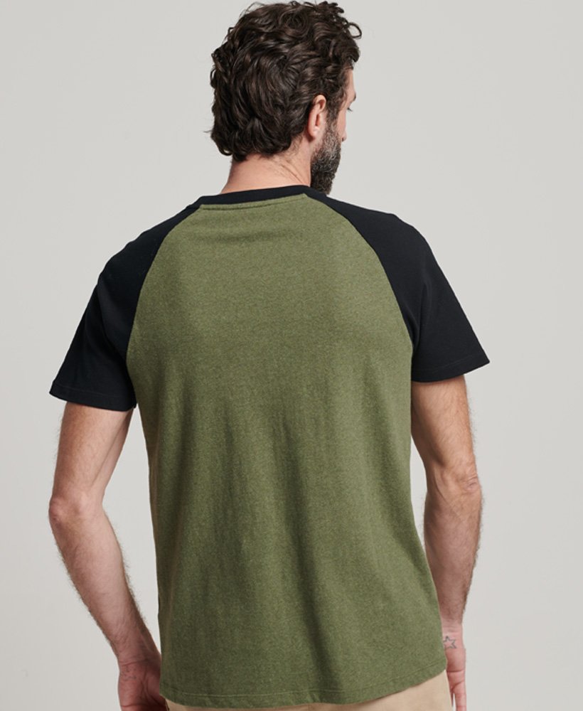 Men's Organic Cotton Vintage Logo Raglan T-Shirt in Thrift Olive Marl/black  | Superdry US