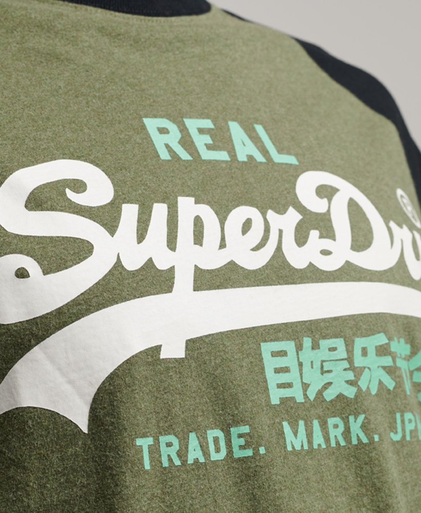 Men\'s Organic Cotton Vintage Raglan Marl/black US Logo T-Shirt Superdry in Olive Thrift 
