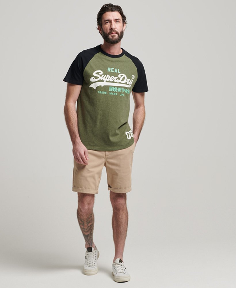 Men's Organic Cotton Vintage Logo Raglan T-Shirt in Thrift Olive Marl/black  | Superdry US