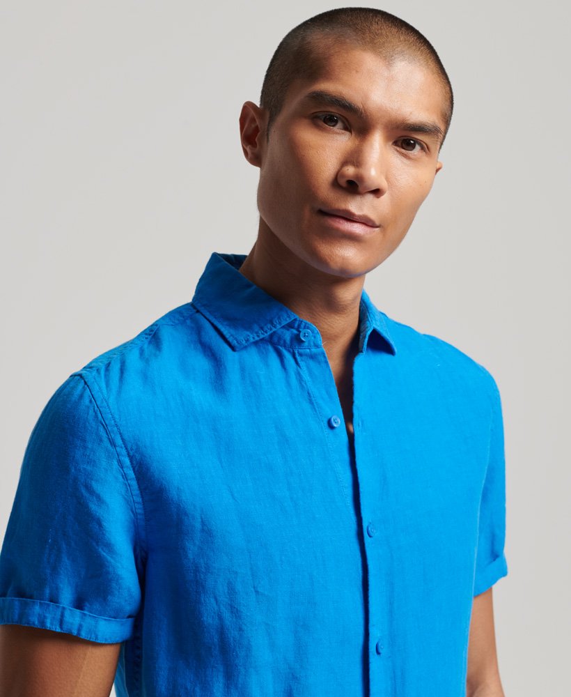 Blue Linen Short Sleeve Shirt