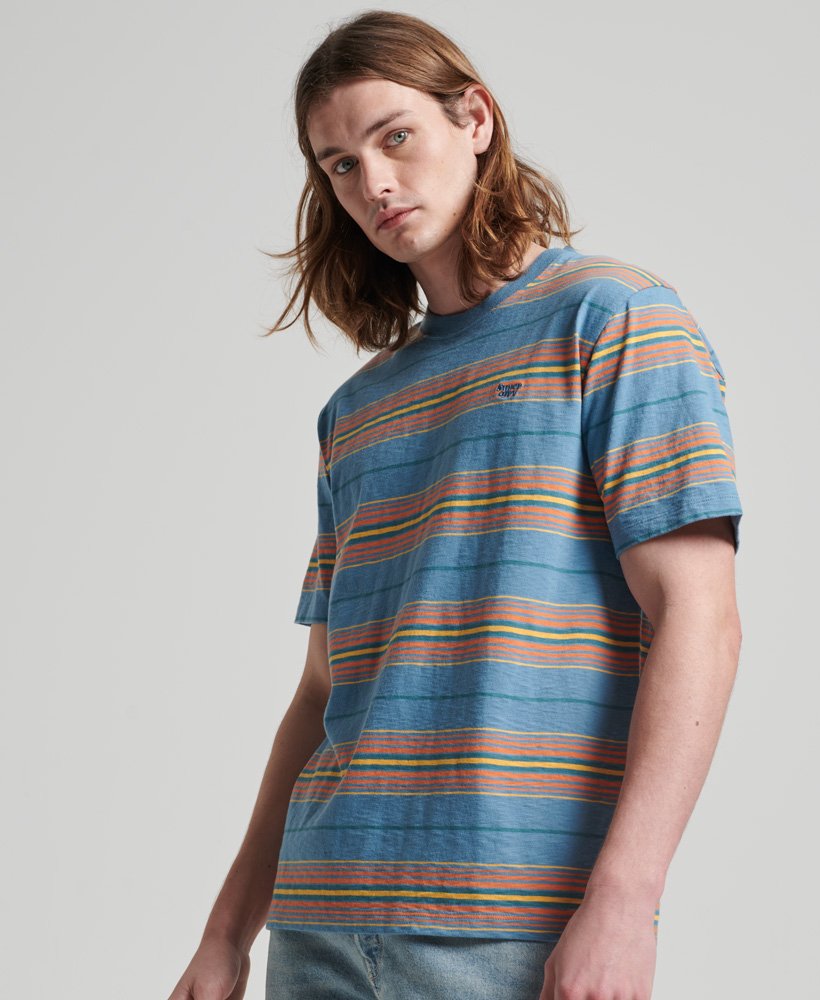 Mens - Vintage Textured Stripe T-Shirt in Pottery Blue Stripe | Superdry UK