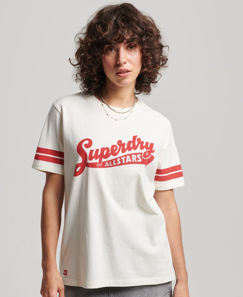 Schriftzug aus Wollweiß | Collegiate Superdry mit Bio-Baumwolle Damen Vintage CH-DE T-Shirt