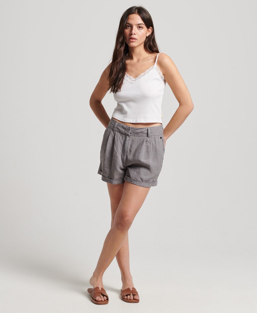 Womens - Overdyed Linen Shorts in Pewter Grey | Superdry UK