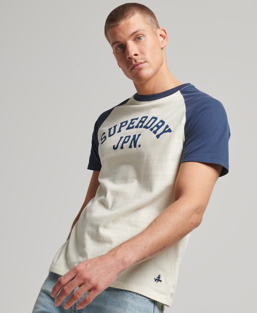 Athletic Lauren - | Herren aus Bio-Baumwolle mit Marineblau/wintercreme Vintage DE Superdry Raglanärmeln T-Shirt