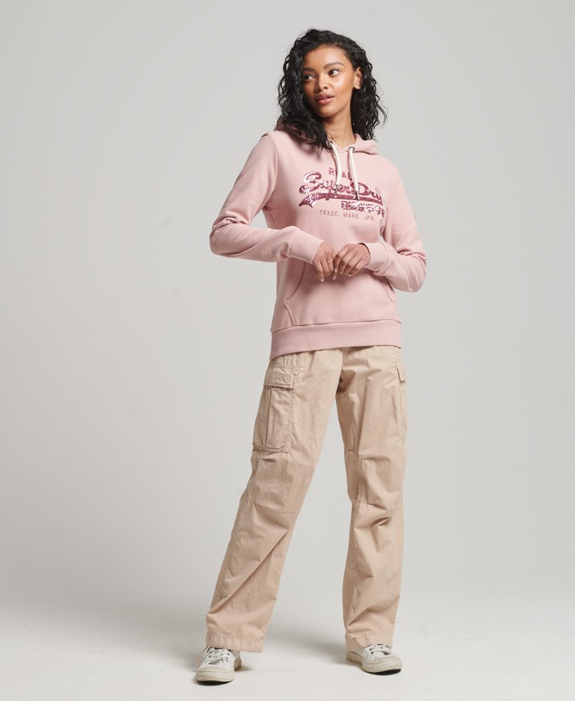 Mujer – Sudadera con capucha y adornos en Rosa Colorete Vintage Superdry ES