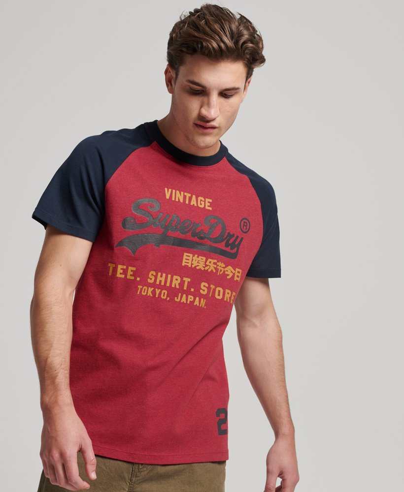 | Logo Vintage aus Wanderer Rot DE Herren Superdry Bio-Baumwolle - Marineblau Raglan-T-Shirt Meliert/finster