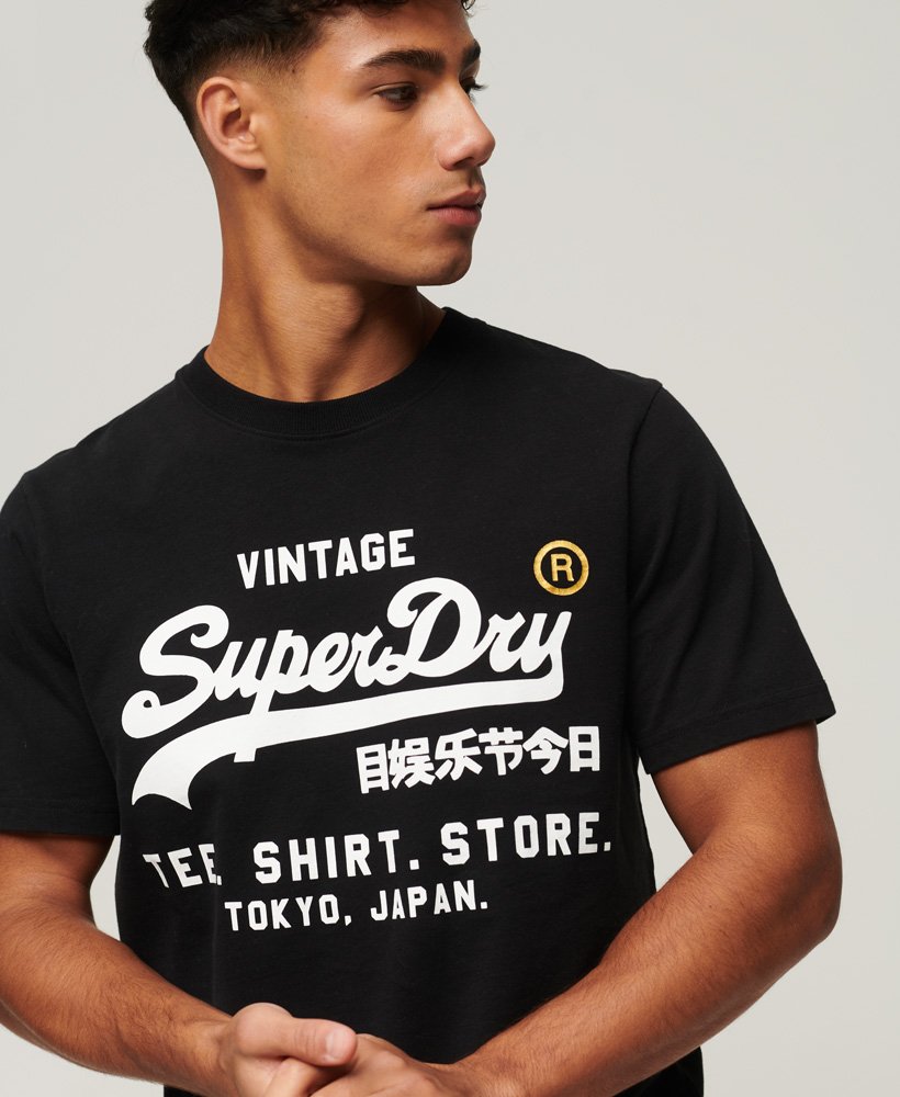 Mens Vintage 70s Stripe TShirt in Black Superdry