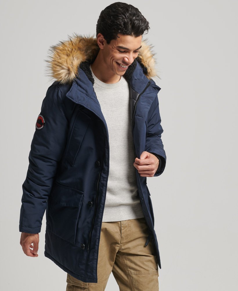 Men s Everest Parka Coat in Nordic Chrome Navy Superdry UK