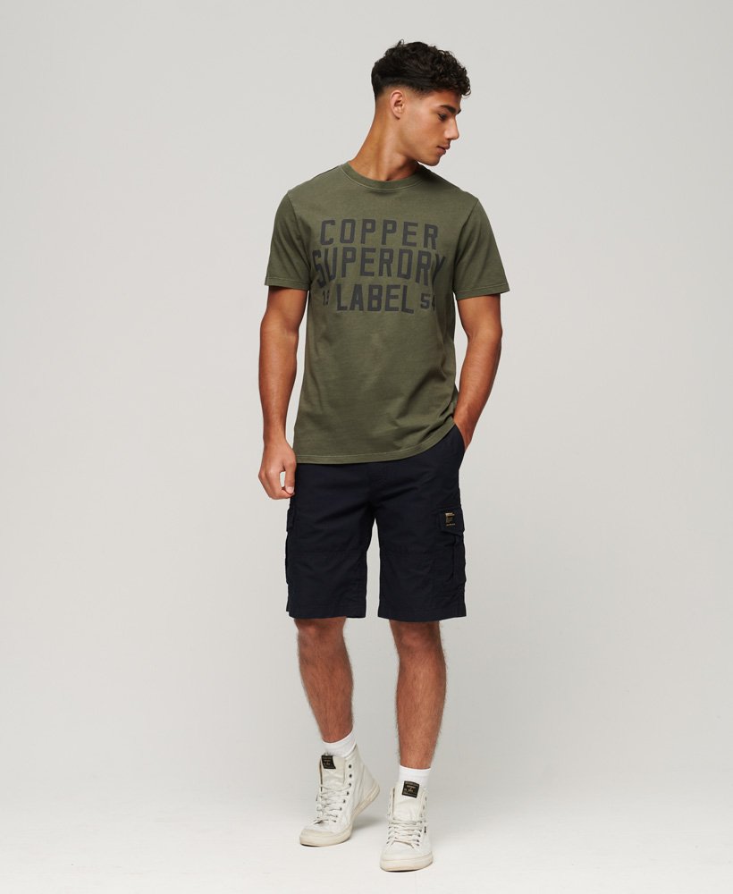 Men's Organic Cotton Vintage Copper Label T-Shirt in Chive Green