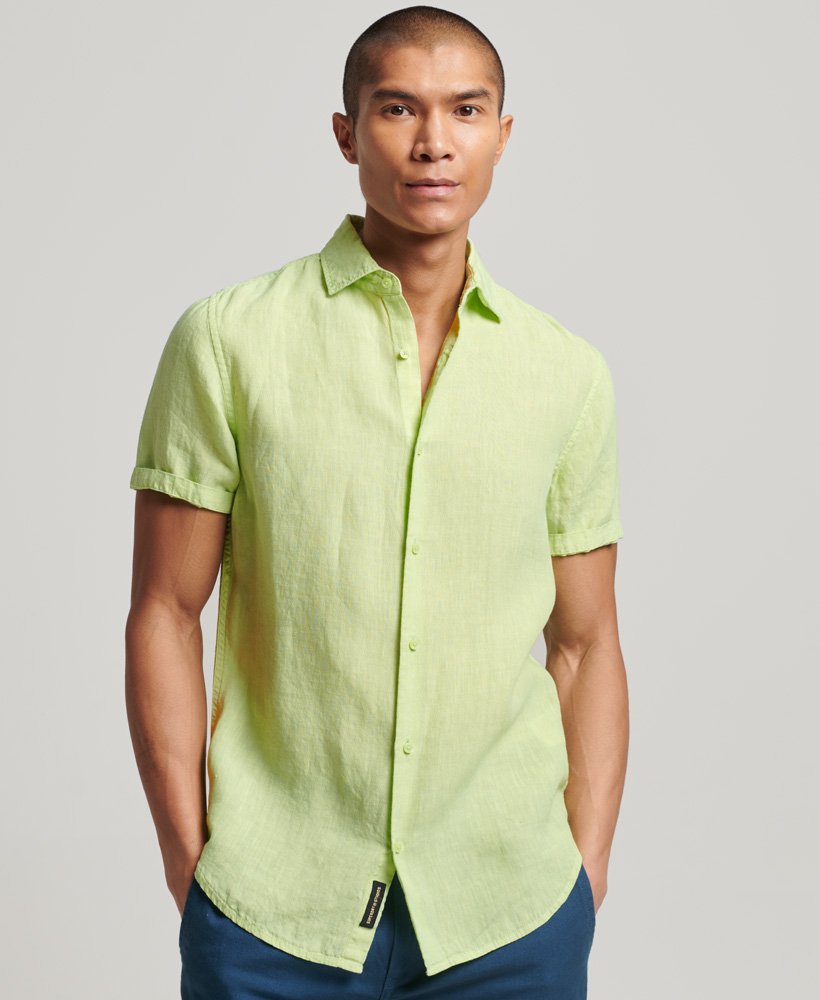 Men's - Studios Casual Linen Shirt in Opline Green | Superdry UK