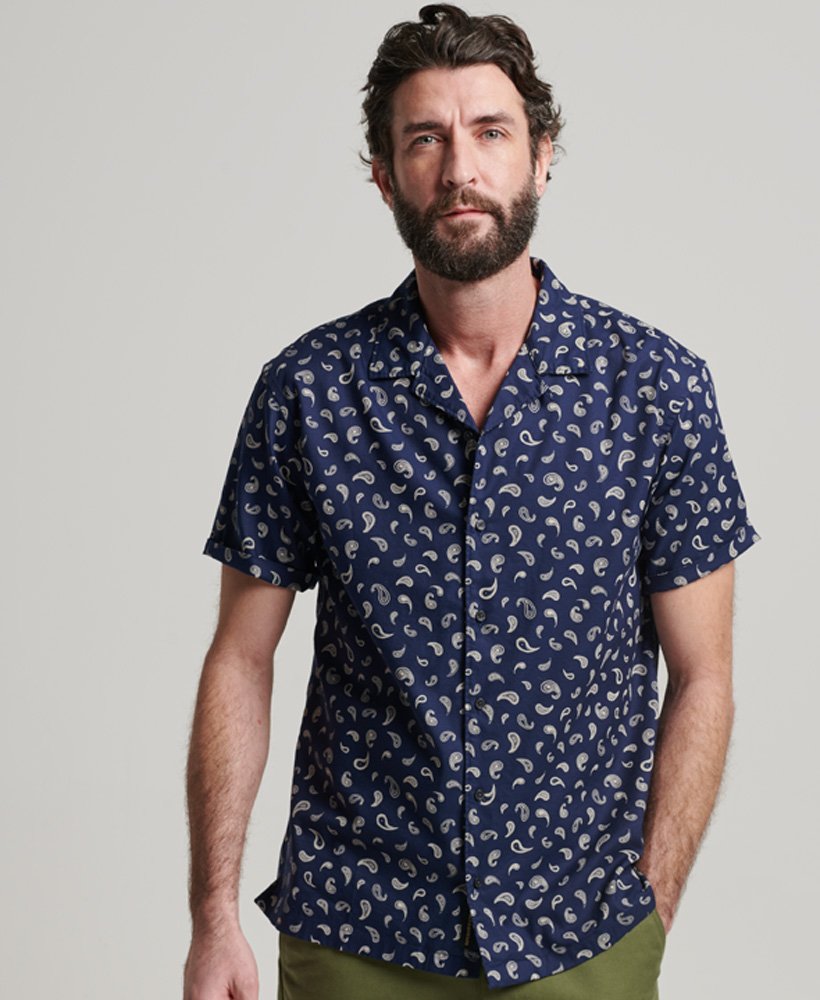 Men's Open Collar Shirt in Mix Match Navy Paisley | Superdry US