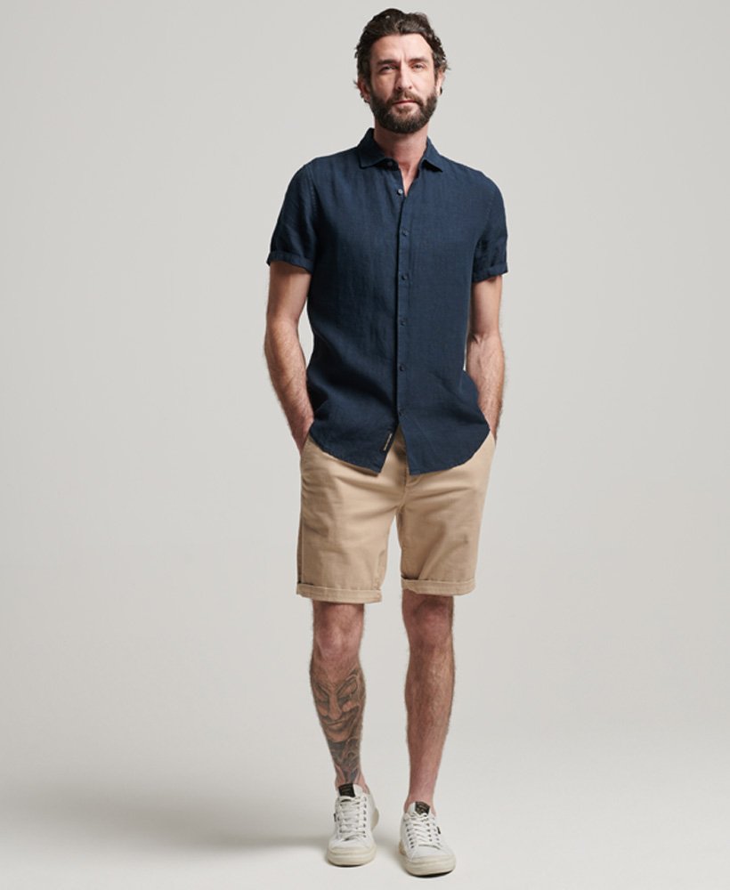 Men's - Studios Casual Linen Shirt in Navy | Superdry UK
