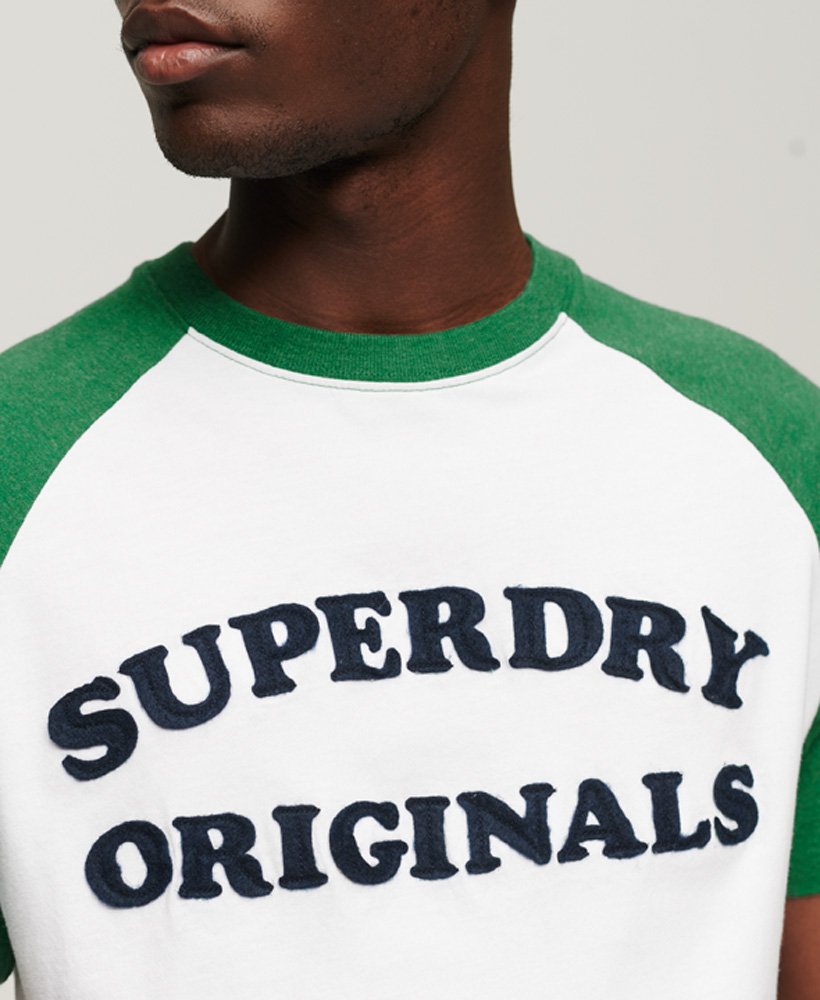 Men\'s Organic Cotton Vintage Cooper Class Raglan T-Shirt in Optic/field  Green Marl | Superdry US