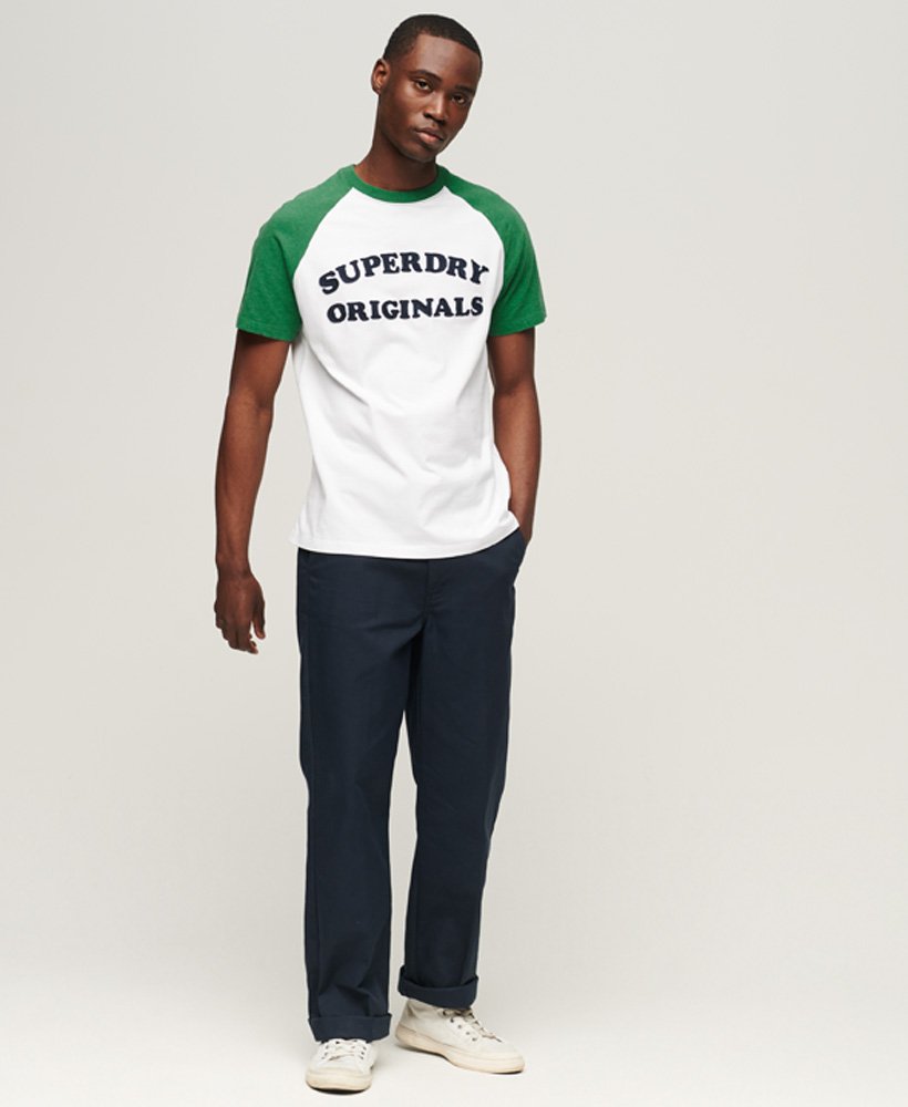 Men\'s Organic Cotton Vintage Cooper Class Raglan T-Shirt in Optic/field  Green Marl | Superdry US
