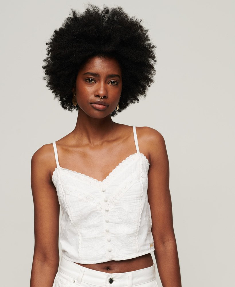 Women's Vintage Embroidered Cami Top in White
