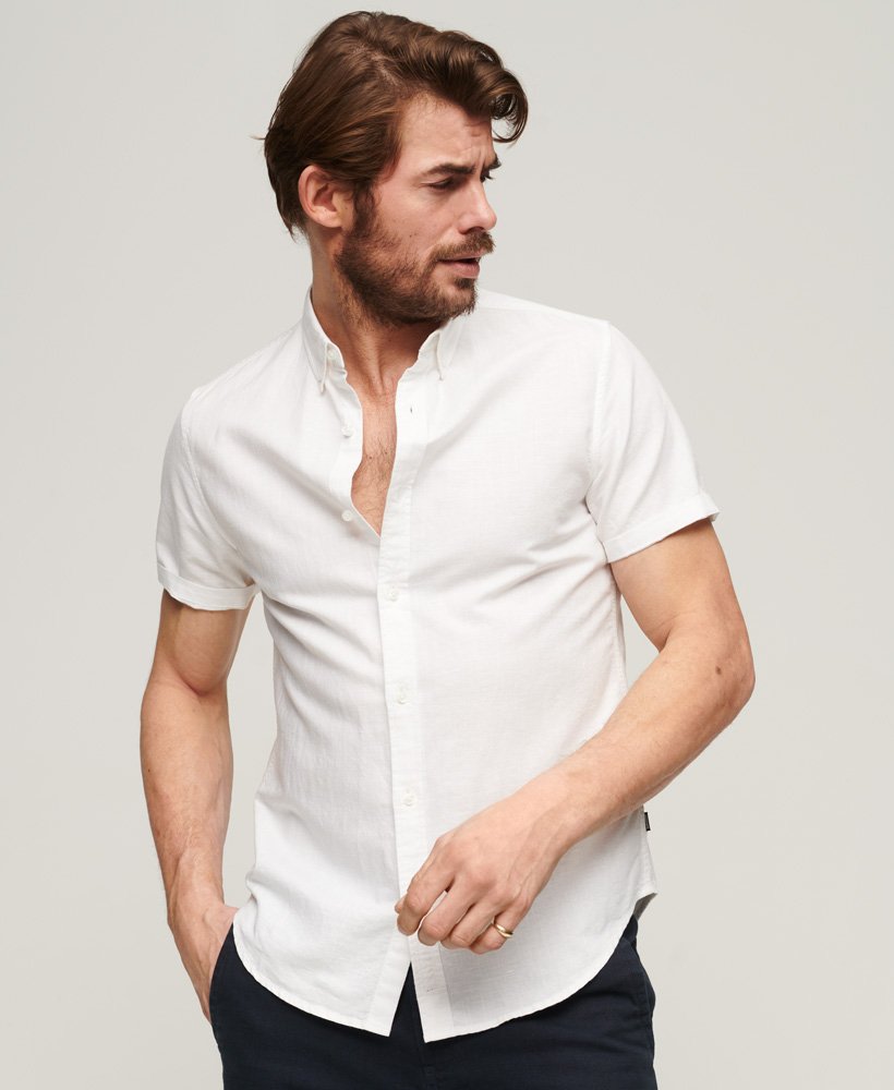 Men's Organic Cotton Linen Short Sleeve Shirt in Optic
