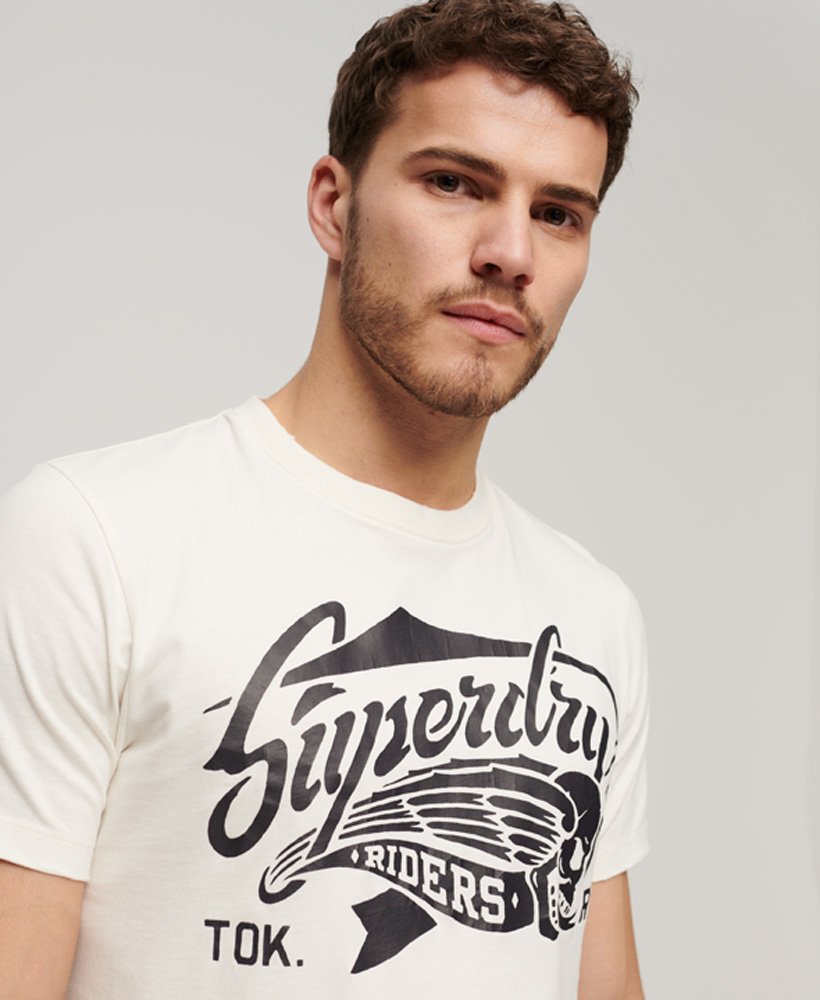 Mens - Blackout Rock Graphic T-Shirt in Cream | Superdry UK