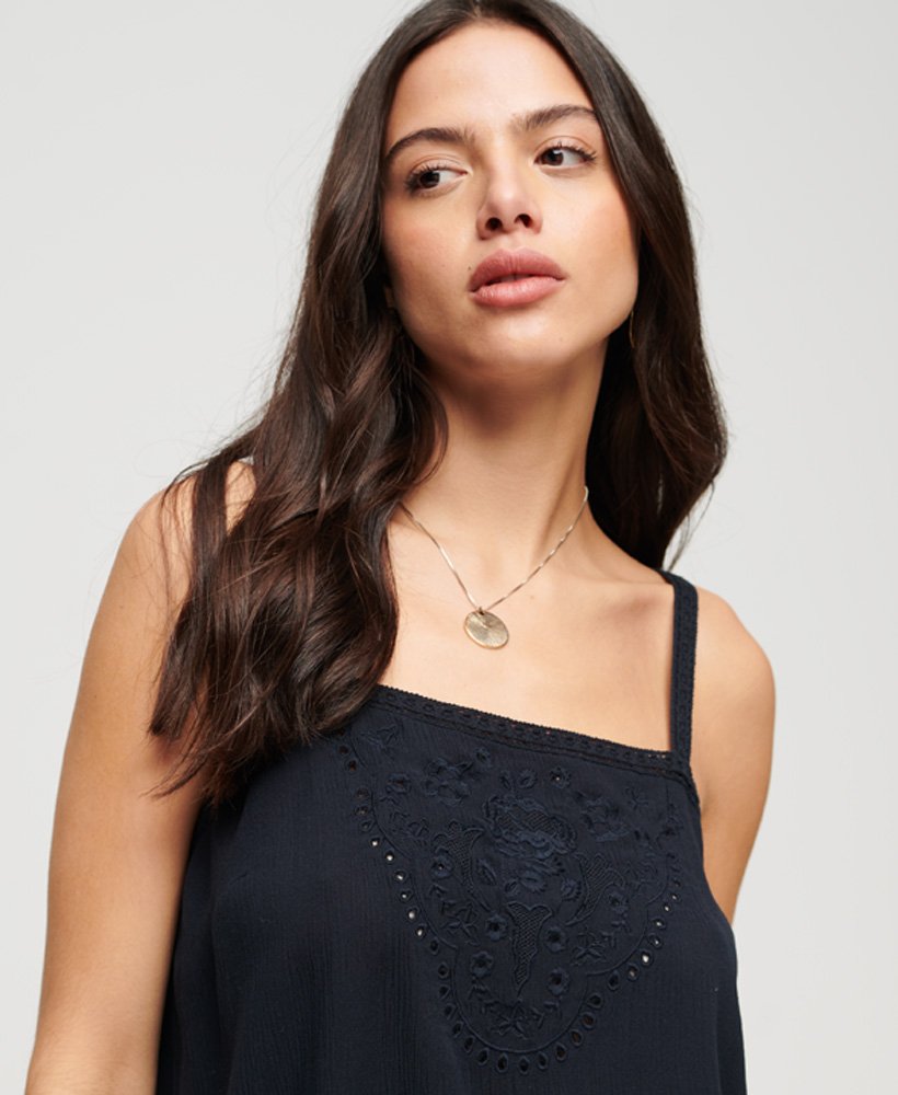 Women's Embroidered Cami Top in Eclipse Navy
