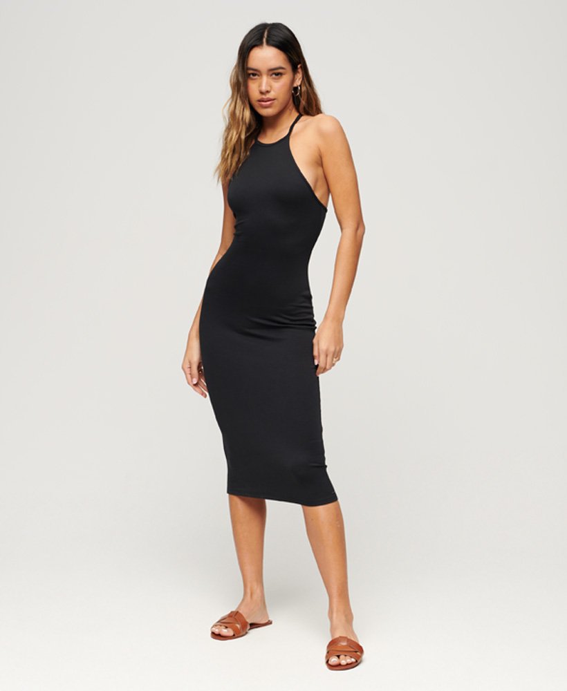 FITTED STRAPPY HALTER DRESS - Black