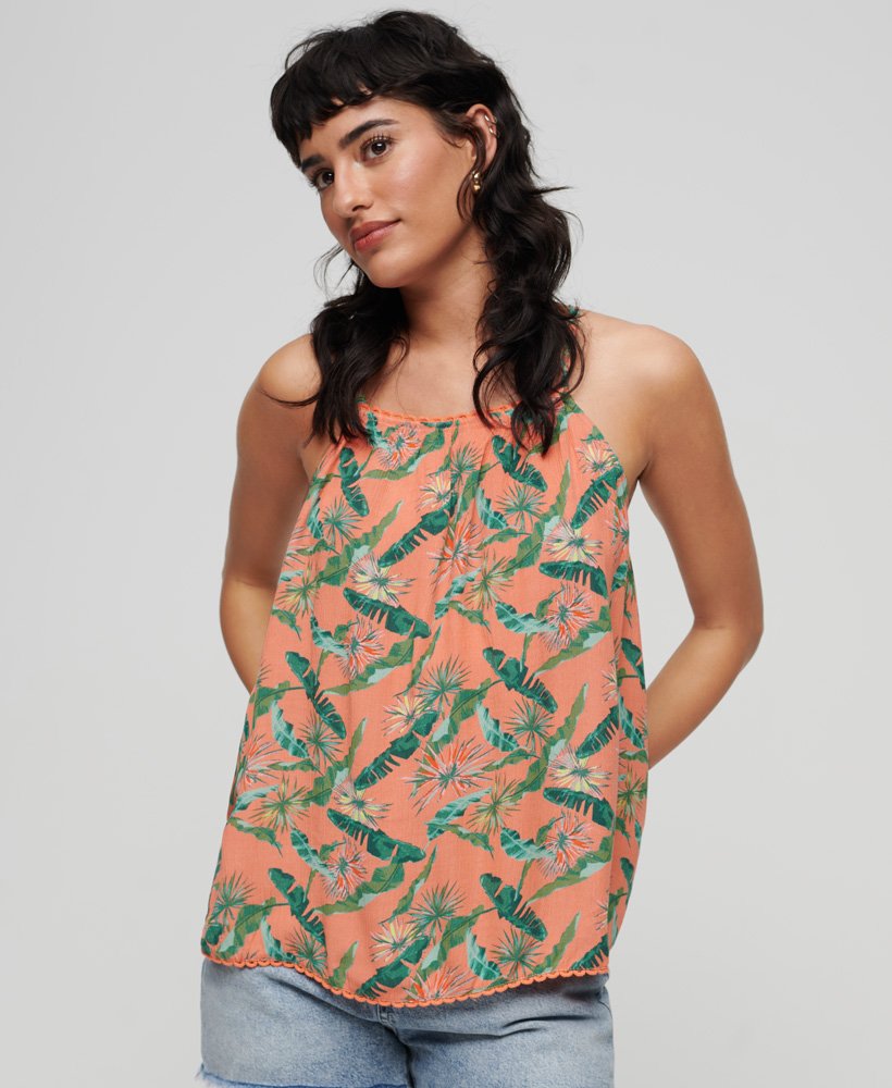 Women's Halter Beach Cami Top in Coral | Superdry US