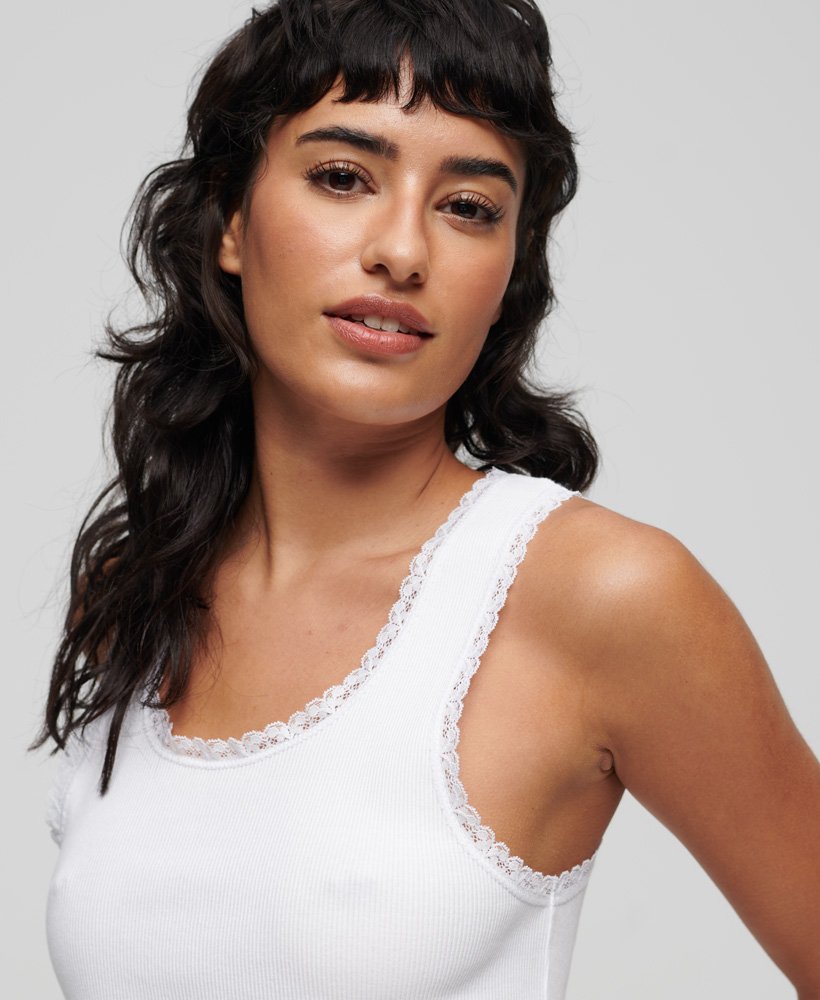 Women's Organic Cotton Vintage Lace Trim Vest Top in White | Superdry US